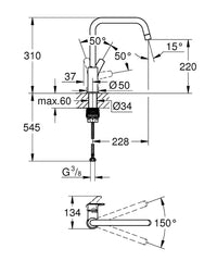 Mitigeur d'évier Grohe Eurosmart douchette extractible Saillie 227 mm