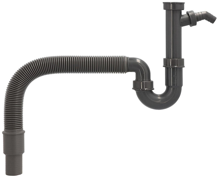 Siphon d'évier 1 1/2" x 40/50 mm, tube de sortie flexible avec raccord de tuyau en matériau recyclé