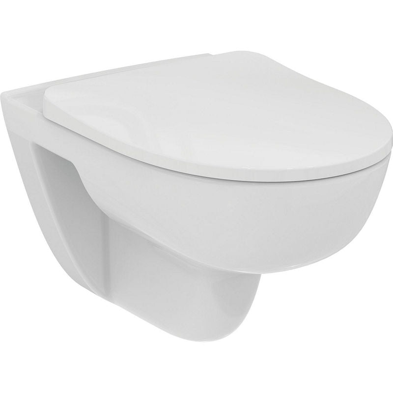 WC suspendu à fond creux Ideal standard i.Life ronde L x H x P : 360x330x540 mm sans bride de rinçage céramique blanc
