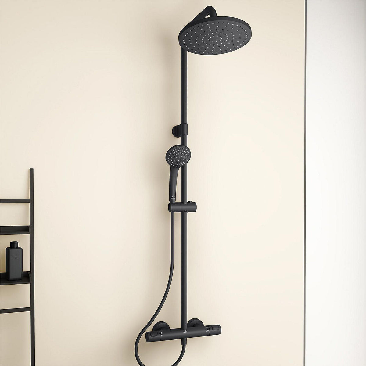 Ideal Standard Ceratherm T25 Thermostatic Shower System with Ø 200 mm Matt Black Head