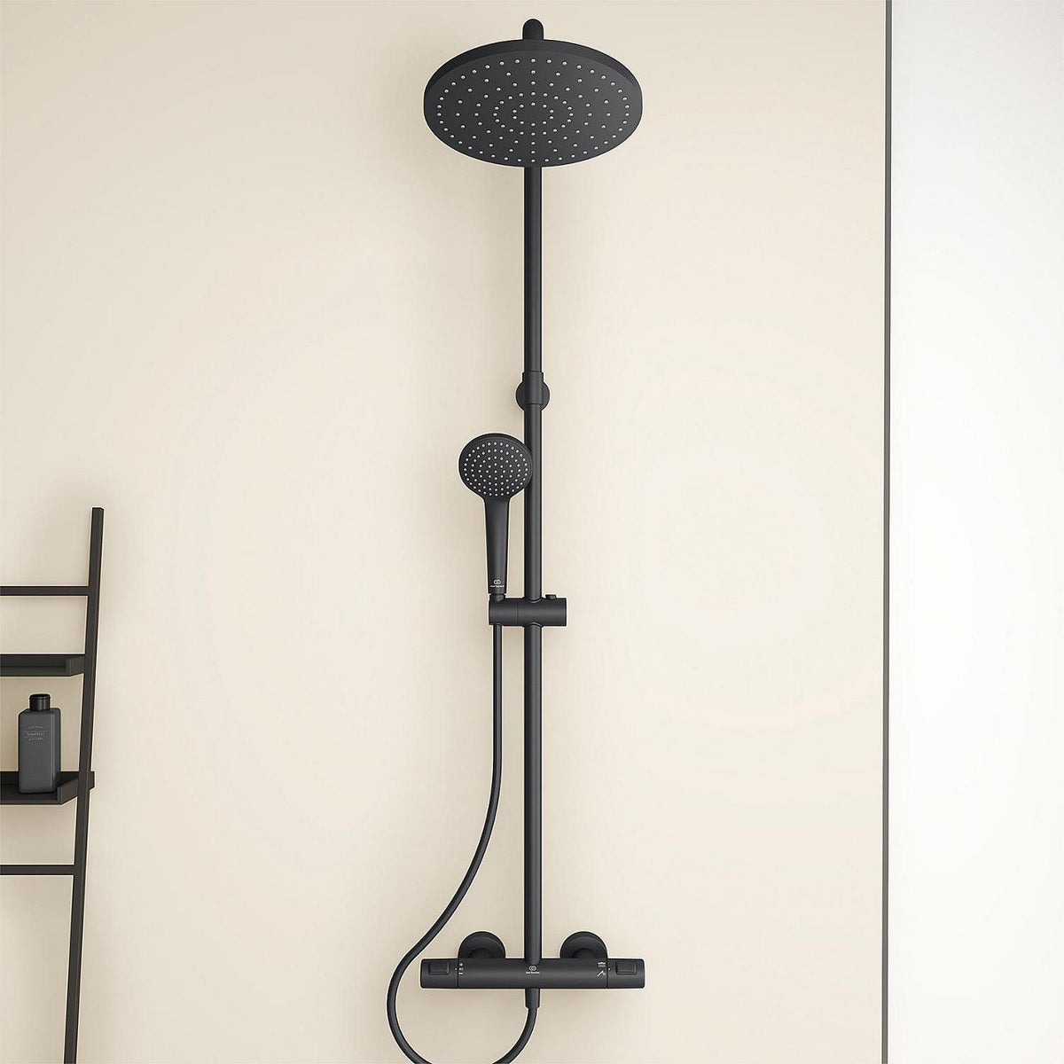 Ideal Standard Ceratherm T25 Thermostatic Shower System with Ø 200 mm Matt Black Head