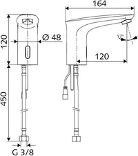 Robinetterie électronique de lavabo Schell MODUS E saillie 120 mm chromé