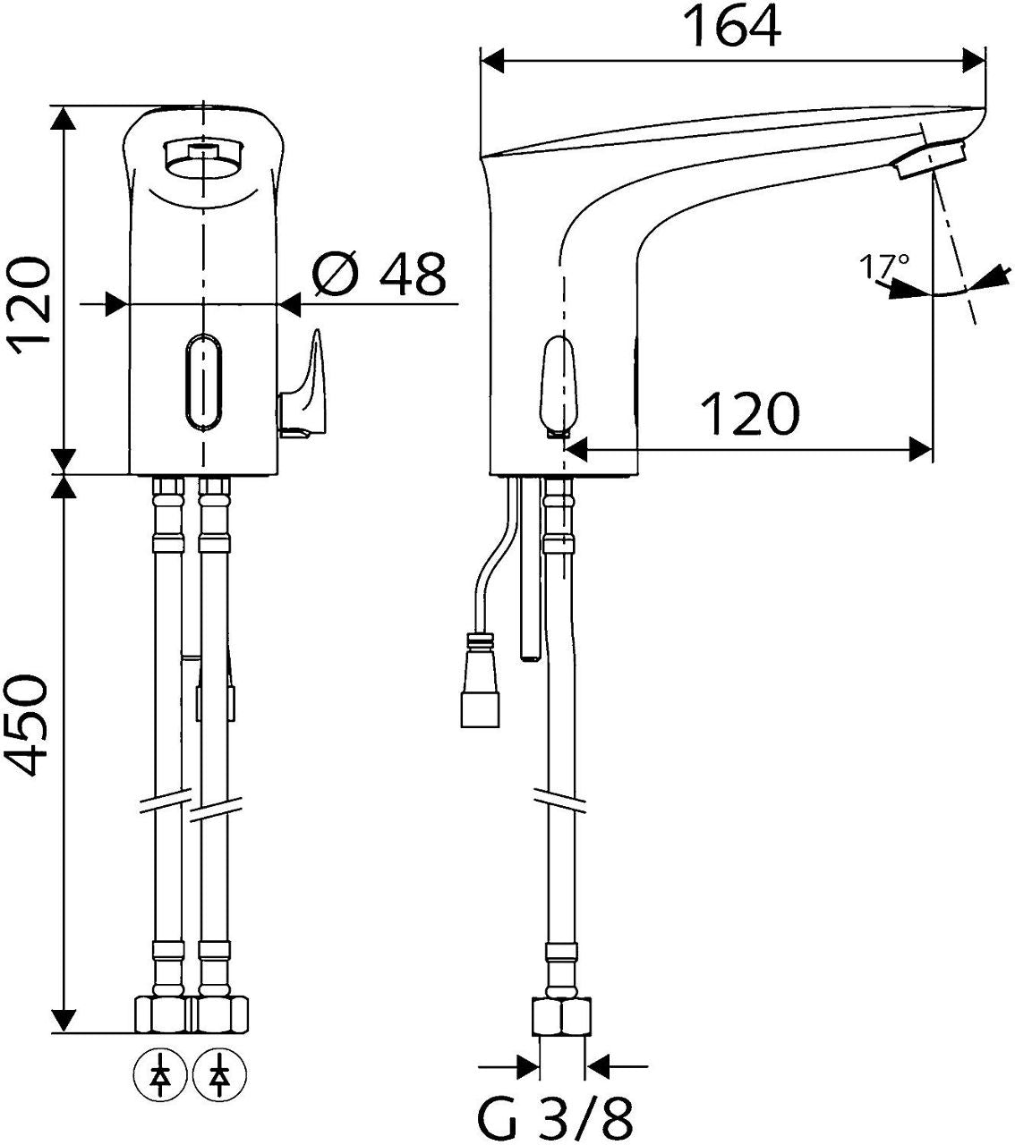 Robinetterie électronique de lavabo Schell MODUS E saillie 120 mm chromé