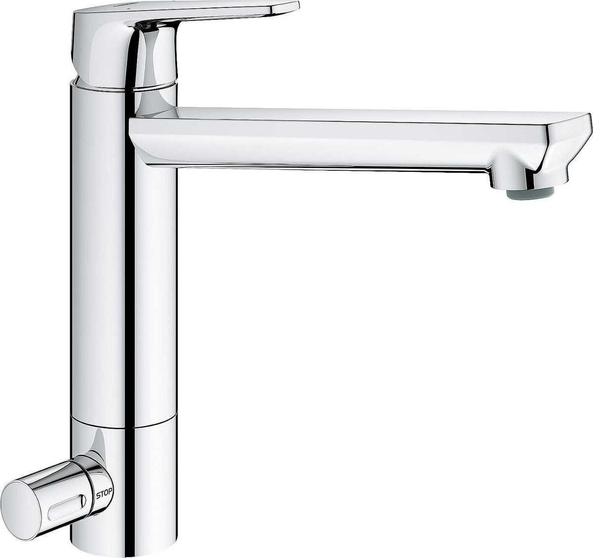Mitigeur d'évier Grohe BauEdge avec robinet d'arrêt, chromé