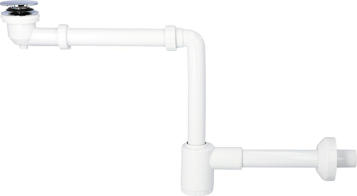Siphon économique pour lavabo Ø 32 mm, avec bonde à clic et sortie horizontale