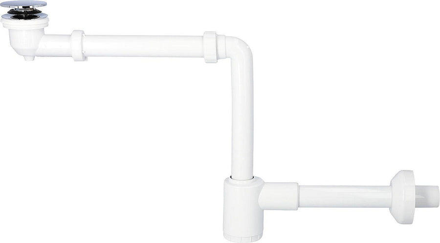 Siphon économique pour lavabo Ø 32 mm, avec bonde à clic et sortie horizontale