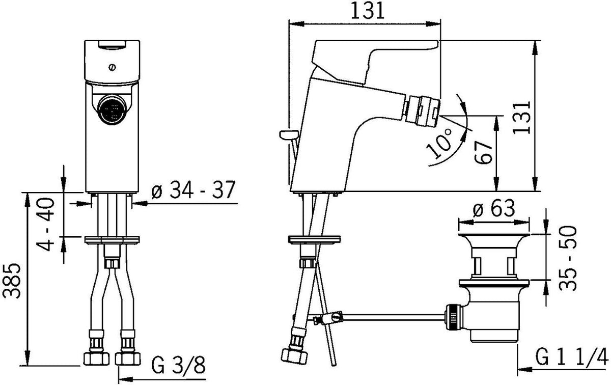 Mitigeur bidet Hansa Hansaprimo saillie 107 mm chromé