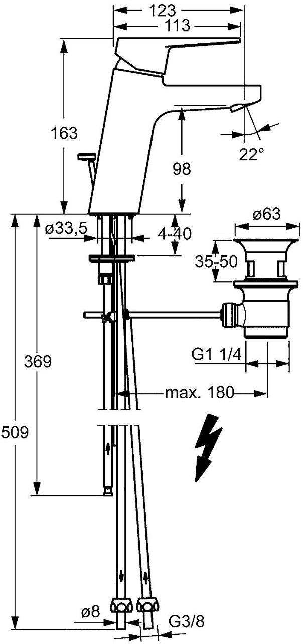 Mitigeur de lavabo Hansa Hansatwist saillie 123 mm chromé