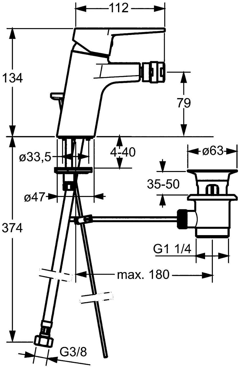 Mitigeur bidet Hansa Hansatwist saillie 112 mm chromé