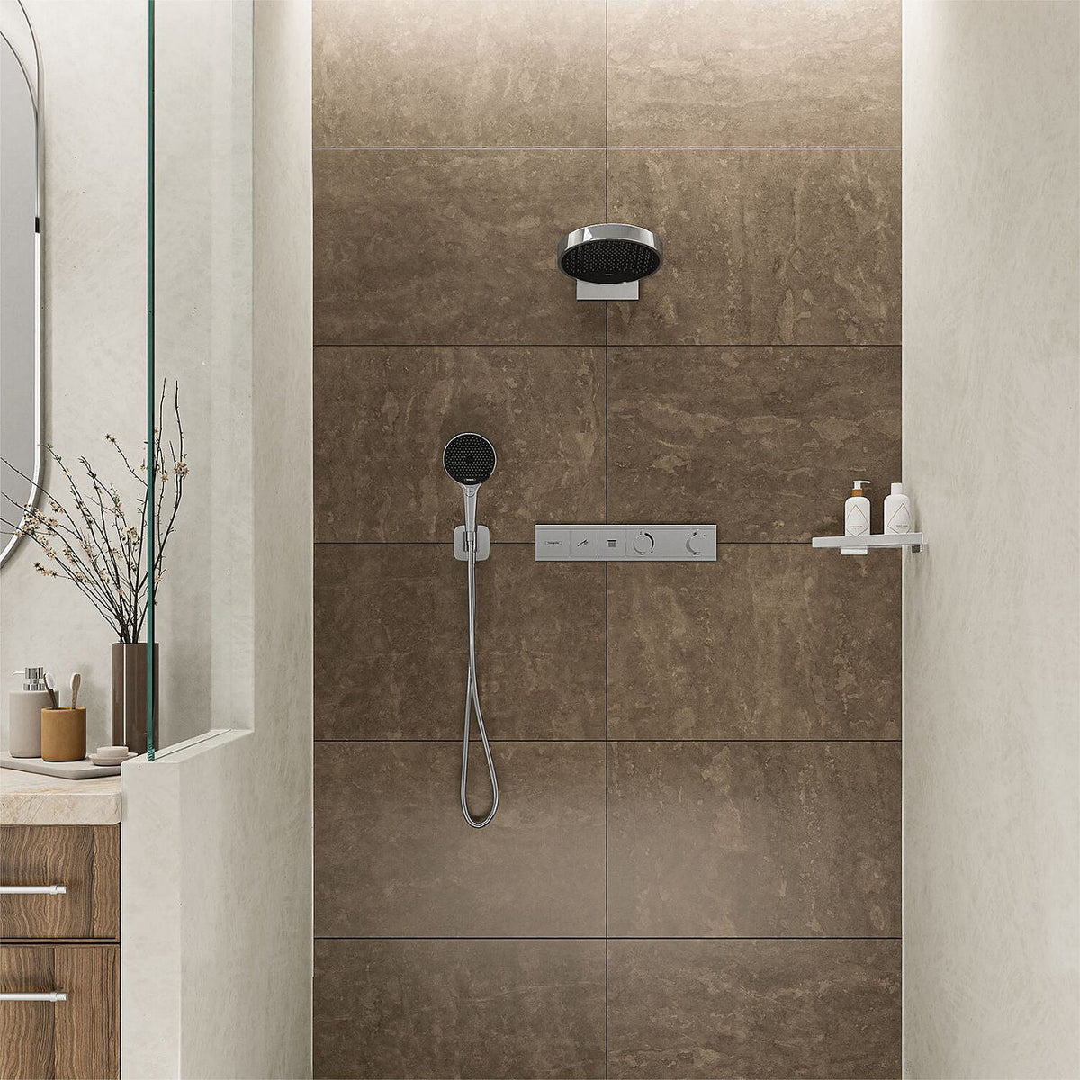 Coude de raccordement mural Hansgrohe Fixfit Q avec support de douchette DN15 (1/2") chromé