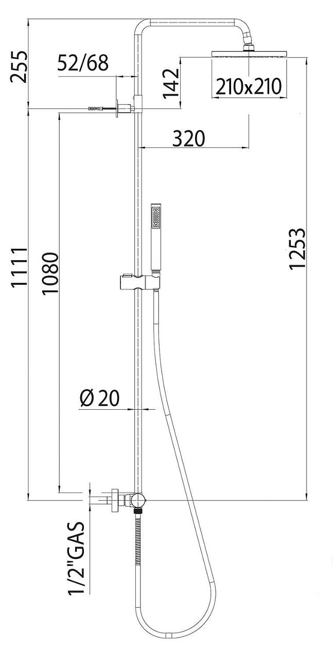 Colonne de douche thermostatique Muun Nero 210x210mm noir mat