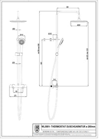 Colonne de douche Muun thermostatique douchette 3 jets et pomme Ø 210 mm chrome