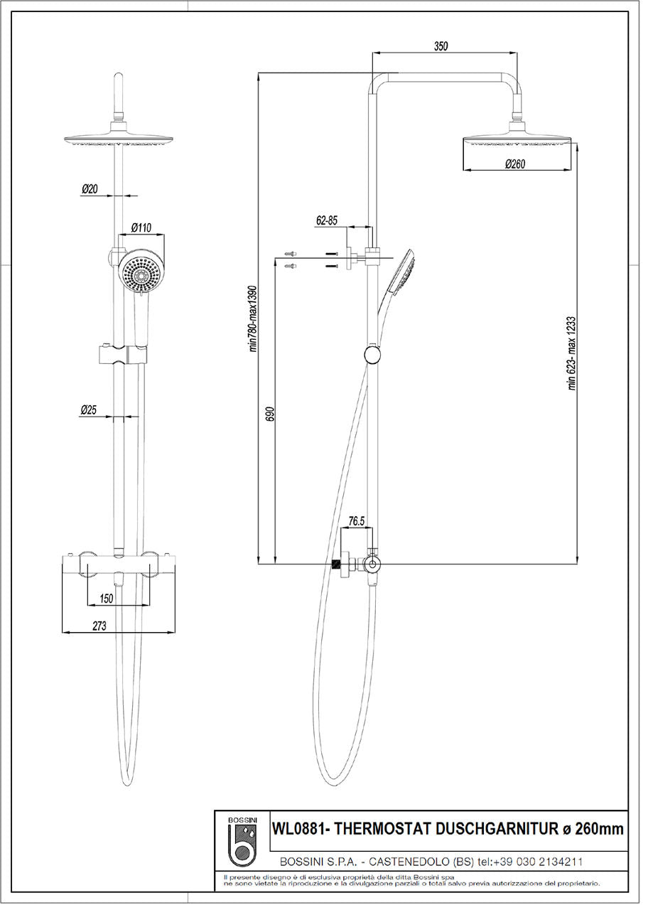 Colonne de douche Muun thermostatique douchette 3 jets et pomme Ø 210 mm chrome
