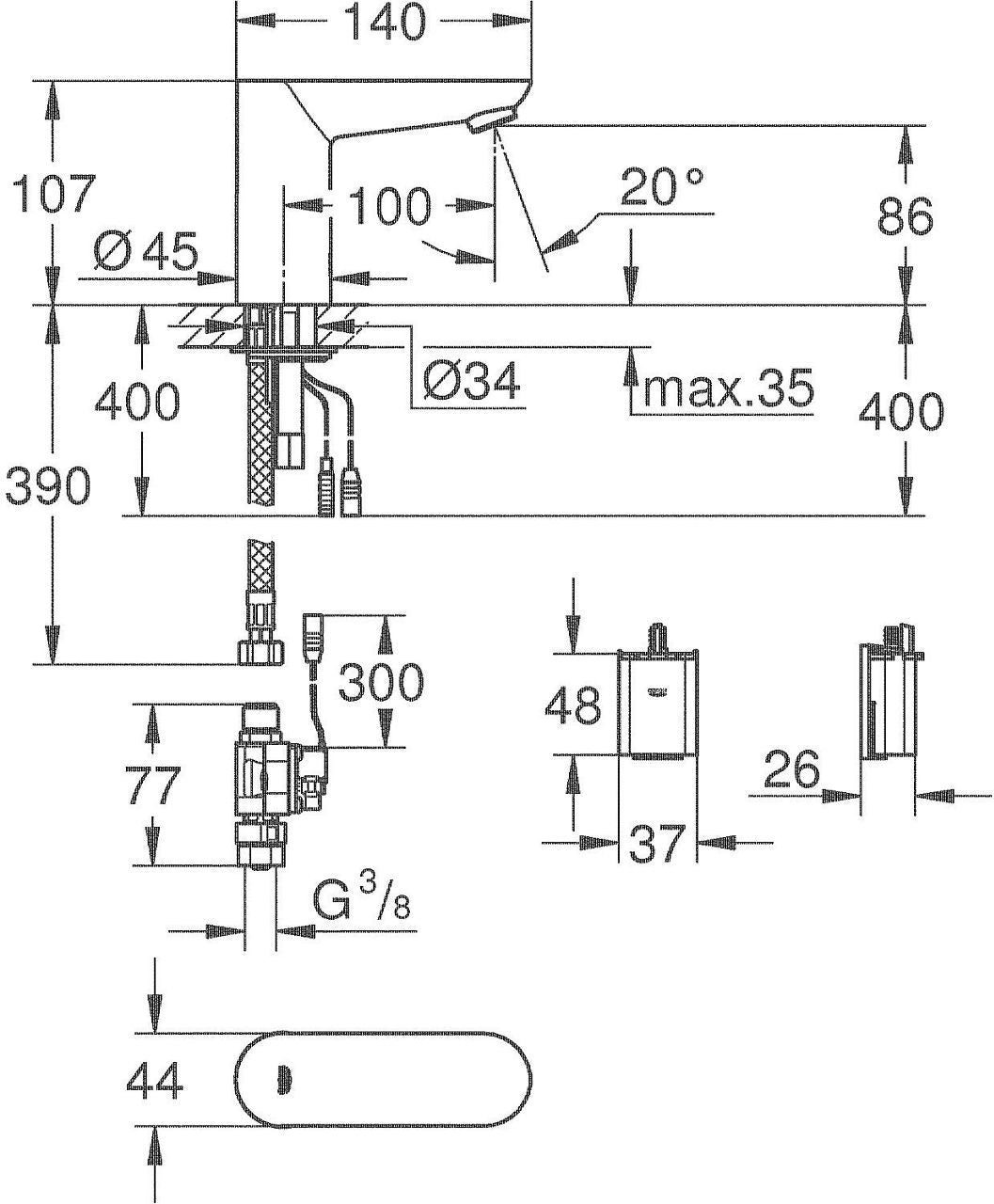 Robinetterie de lavabo infrarouge Grohe Euroeco CE chromée saillie 100mm