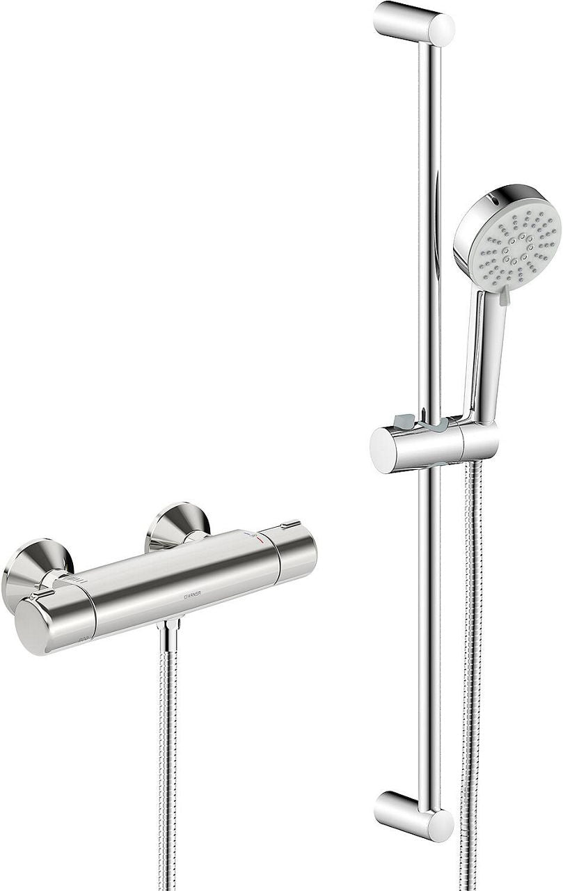 Hansa Hansabasic thermostatic shower column in chrome, 700mm rail, 3-jet hand shower