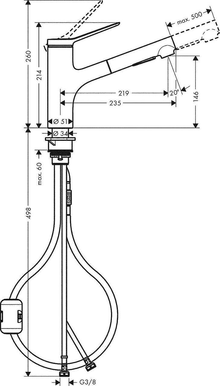 Mitigeur d'évier Hansgrohe Zesis M33 150 avec douchette extractible