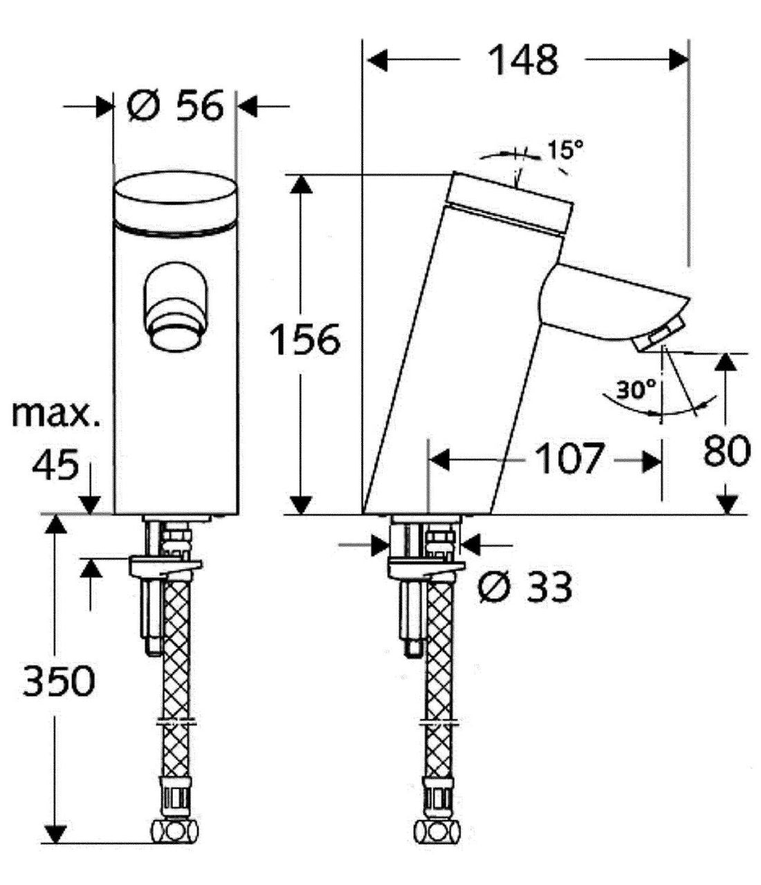 Robinetterie électronique de lavabo Schell Puris SC saillie 107mm chromé