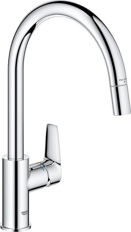 Mitigeur d'évier Grohe Bauedge avec bec extractible pivotant, saillie 215 mm chrome