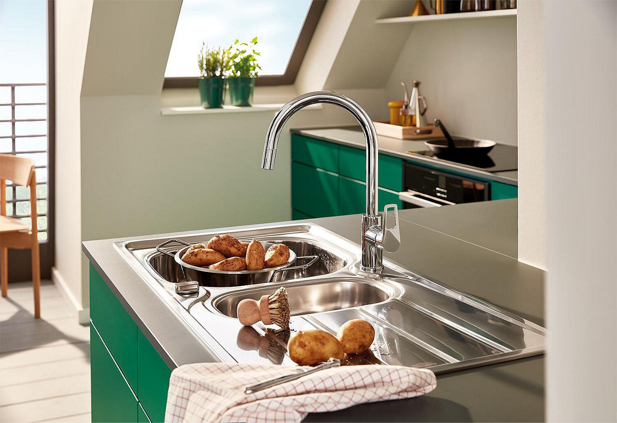 Mitigeur d'évier Grohe Bauloop avec bec extractible pivotant, saillie 215mm chrome
