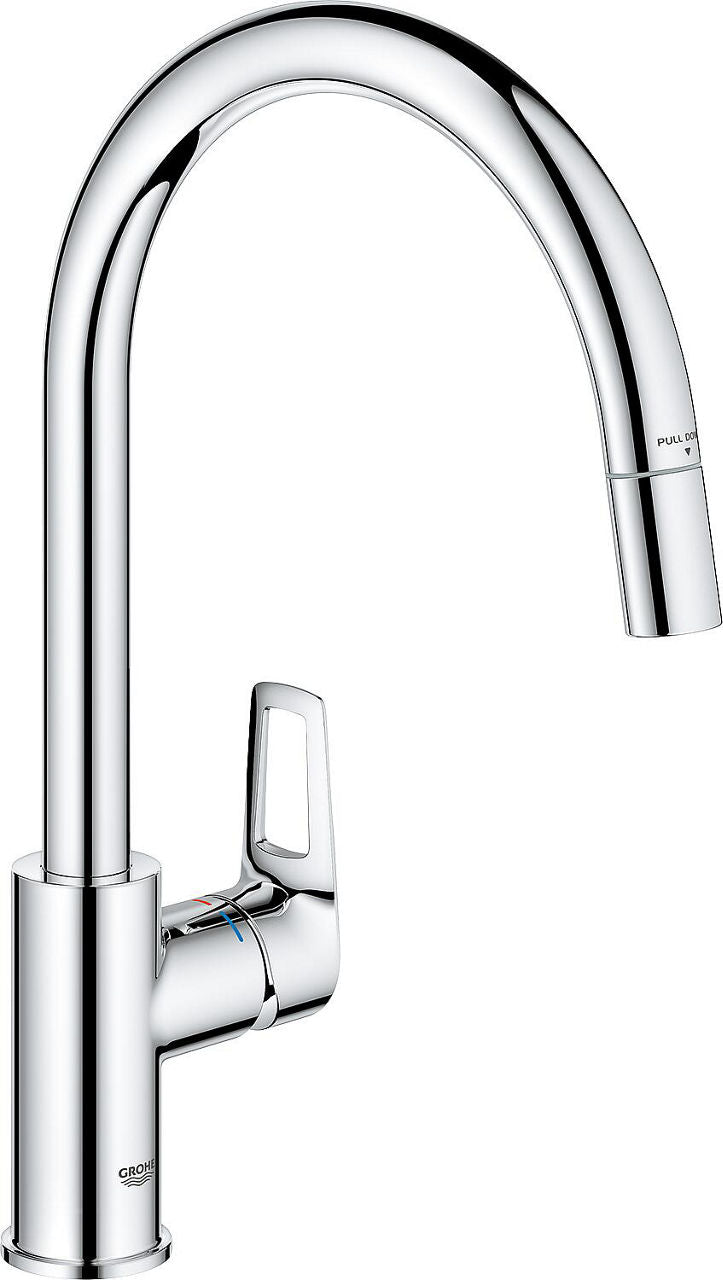 Mitigeur d'évier Grohe Bauloop avec bec extractible pivotant, saillie 215mm chrome