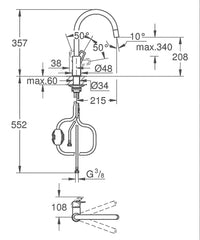 Mitigeur d'évier Grohe Bauloop avec bec extractible pivotant, saillie 215mm chrome
