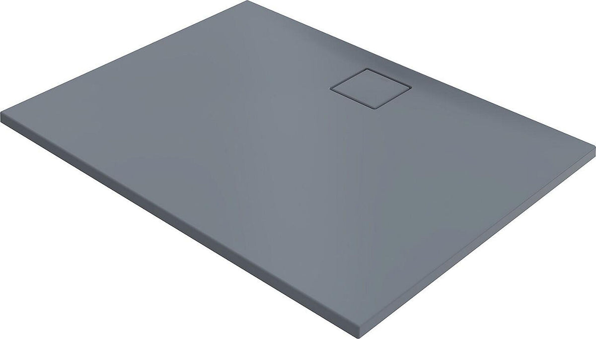 Receveur de douche Hüppe EasyFlat rectangulaire en fonte minérale, évacuation sur le côté long