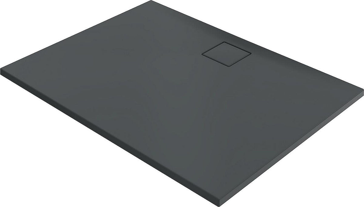 Receveur de douche Hüppe EasyFlat rectangulaire en fonte minérale, évacuation sur le côté long