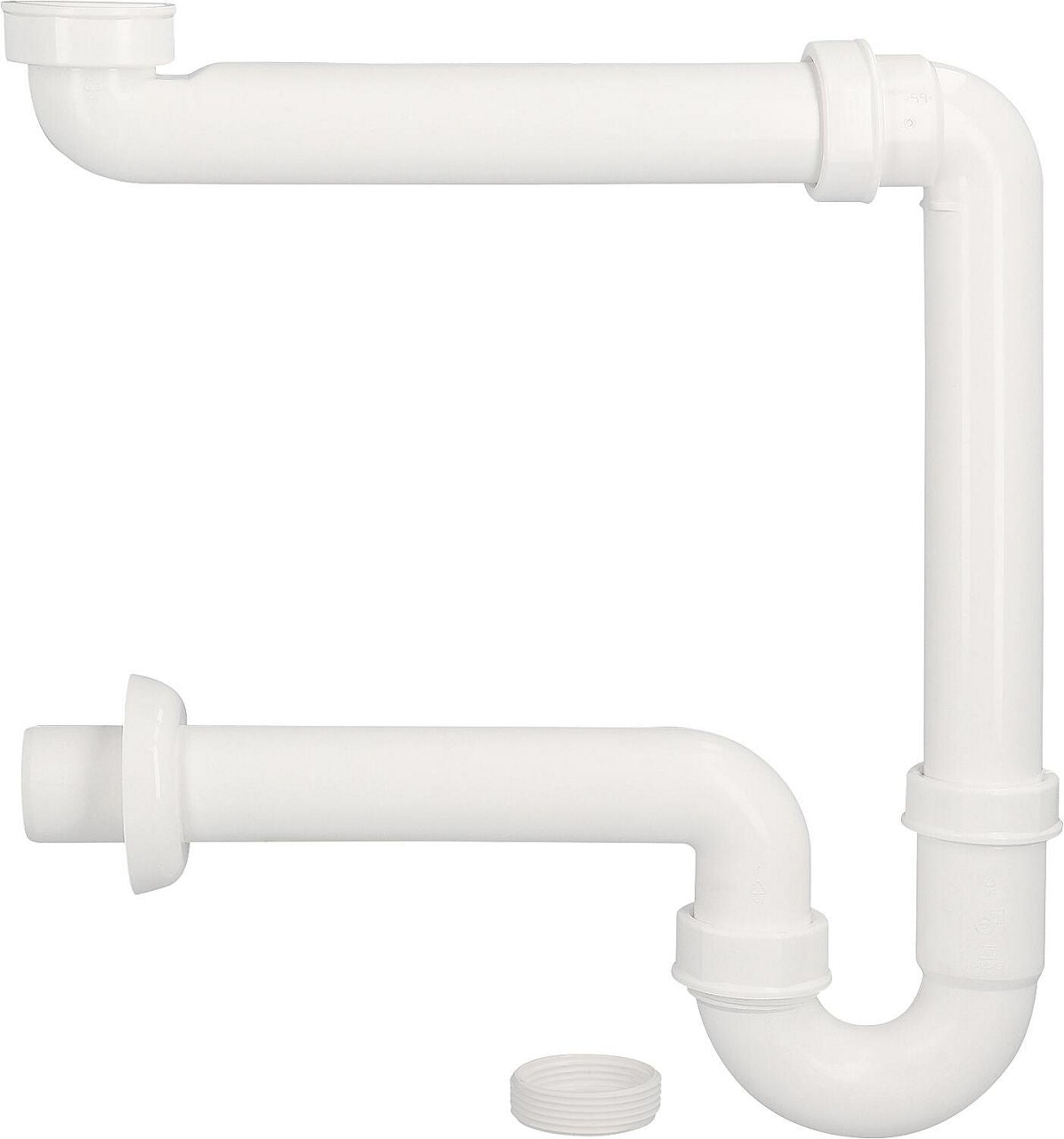 Siphon tubulaire à faible encombrement plastique blanc DN40 (1 1/2") x 40mm incluant réducteur DN32 (1 1/4")