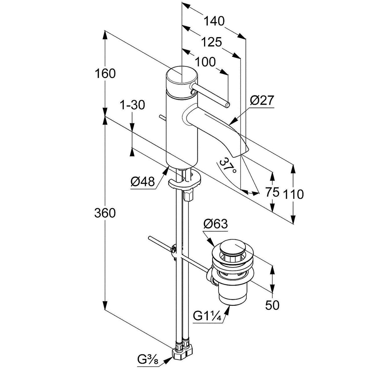 Mitigeur de lavabo Kludi KLUDI BOZZ saillie 75mm chromé