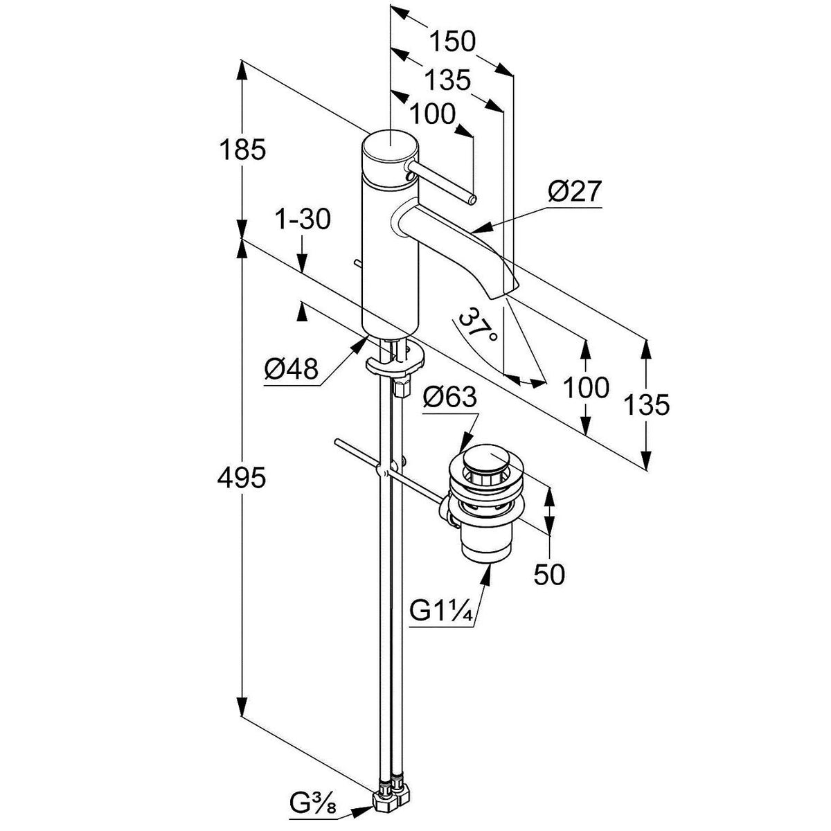 Mitigeur de lavabo Kludi KLUDI BOZZ saillie 100 mm chromé