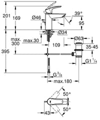 Mitigeur de lavabo Grohe Eurosmart S-Size saillie 109 mm chromé