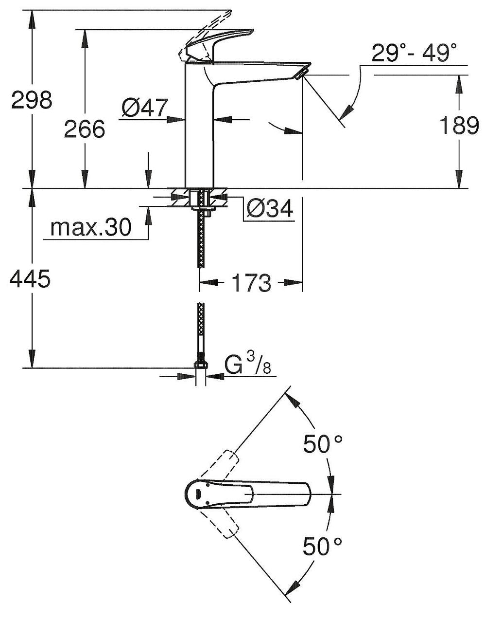 Mitigeur de lavabo Grohe Eurosmart saillie 173 mm chromé