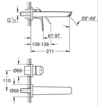Mitigeur de lavabo mural Grohe Eurosmart saillie 171 mm chromé