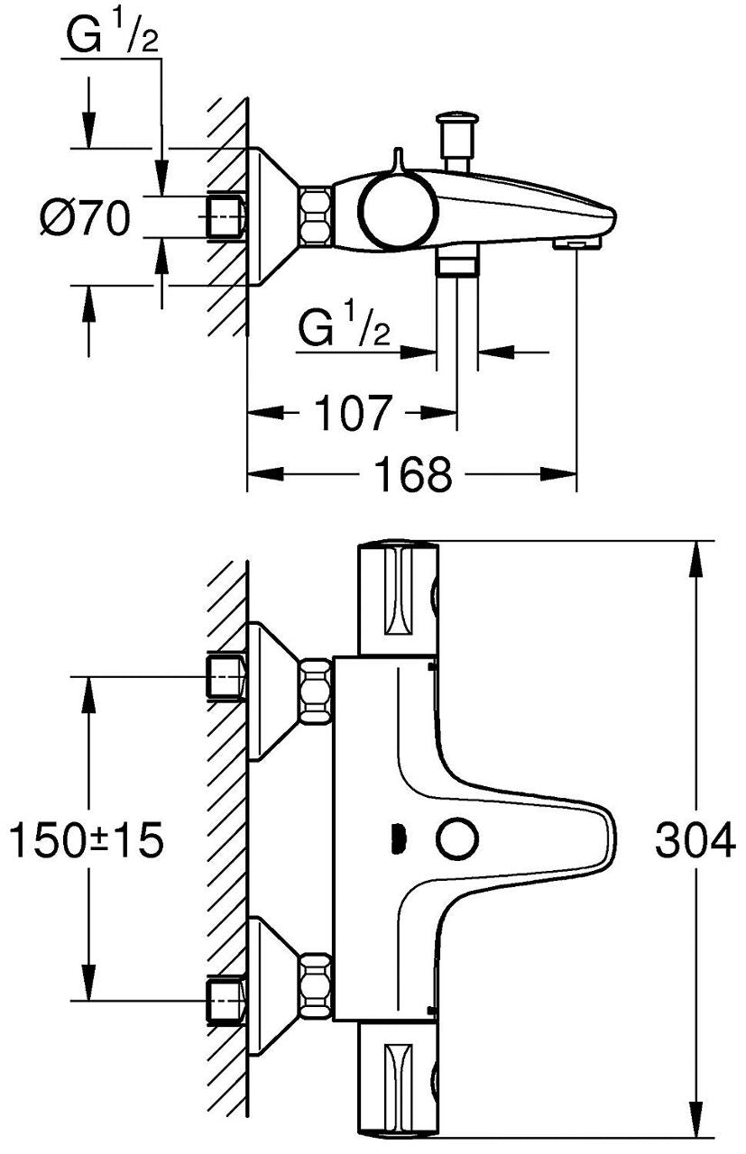 Thermostatique bain-douche apparent Grohe Grohtherm 800 saillie 168 mm