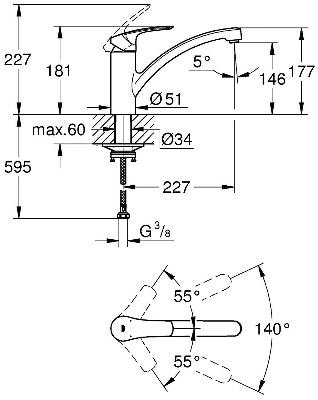 Mitigeur d'évier Grohe Eurosmart
