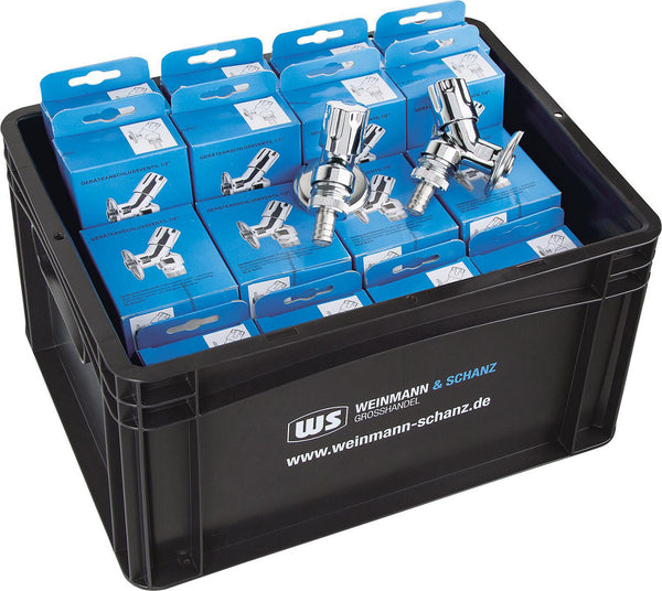 Robinet d'appareil chromé DN15 (1/2") avec aérateur de tuyau et anti-retour - Pack avantage 30 pièces + boîte WS