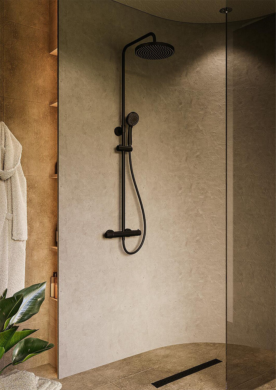 Colonne de douche Kalamas thermostatique avec douchette 5 jets et pomme Ø 245mm chrome