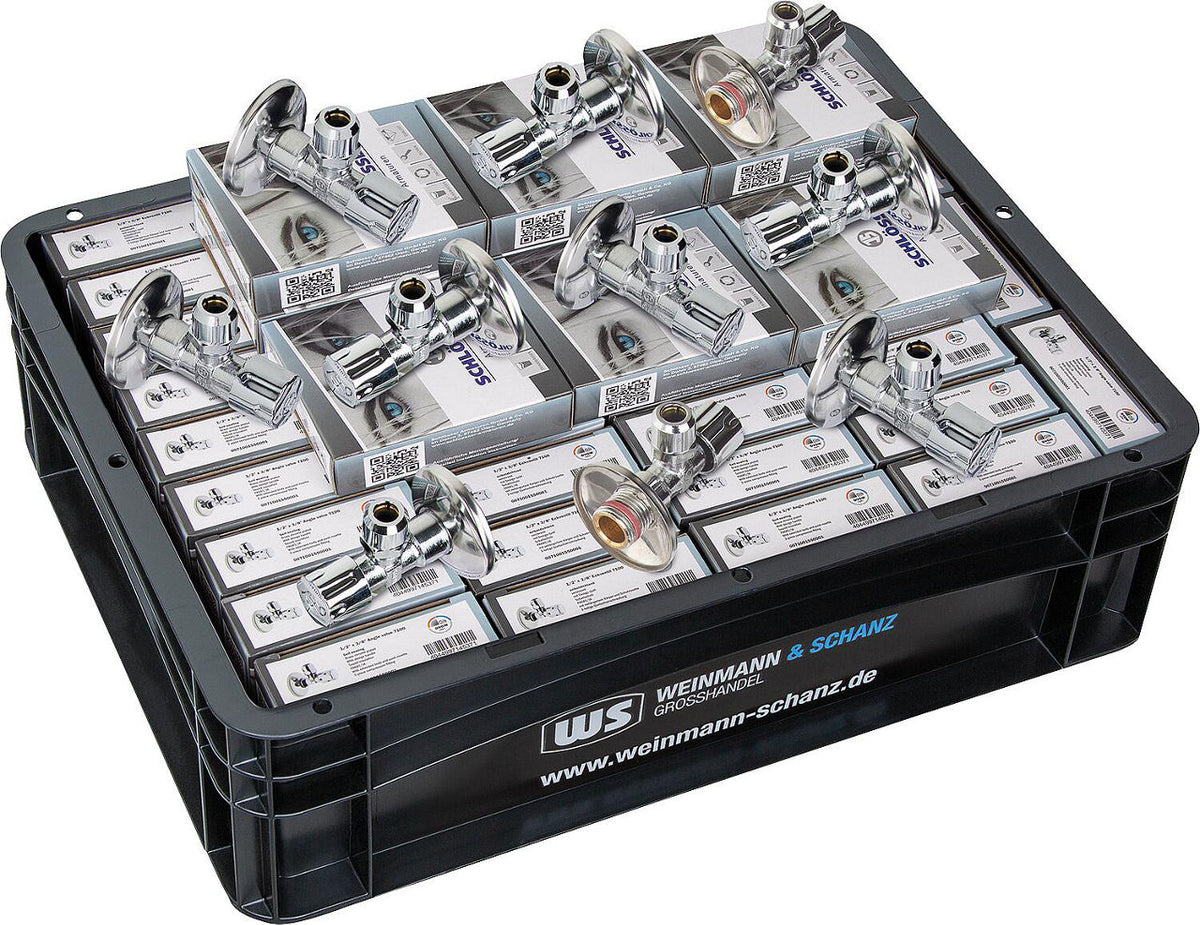 Vanne équerre Schlösser DN15 (1/2"), lot avantageux de 50 pièces, y compris WS-Box