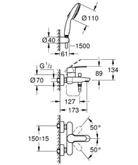Kit mitigeur bain-douche apparent Grohe Eurostyle Cosmopolitan avec douchette Tempesta 110 chromé