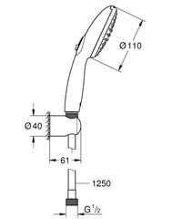 Garniture de douche Grohe Tempesta 110, chromée, 2 jets, support de douche, flexible