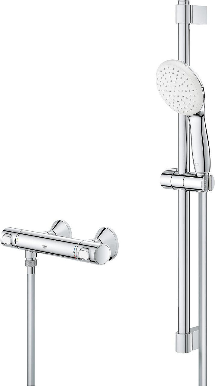 Thermostatique douche Grohe Grohtherm 500 barre 600 mm, douchette Ø 110 mm et flexible chrome