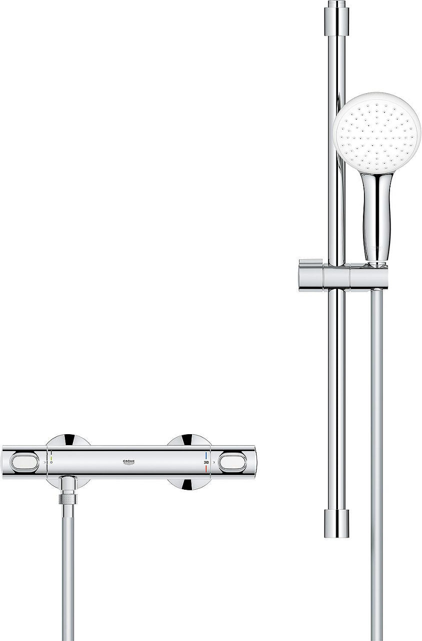 Thermostatique douche Grohe Grohtherm 500 barre 600 mm, douchette Ø 110 mm et flexible chrome