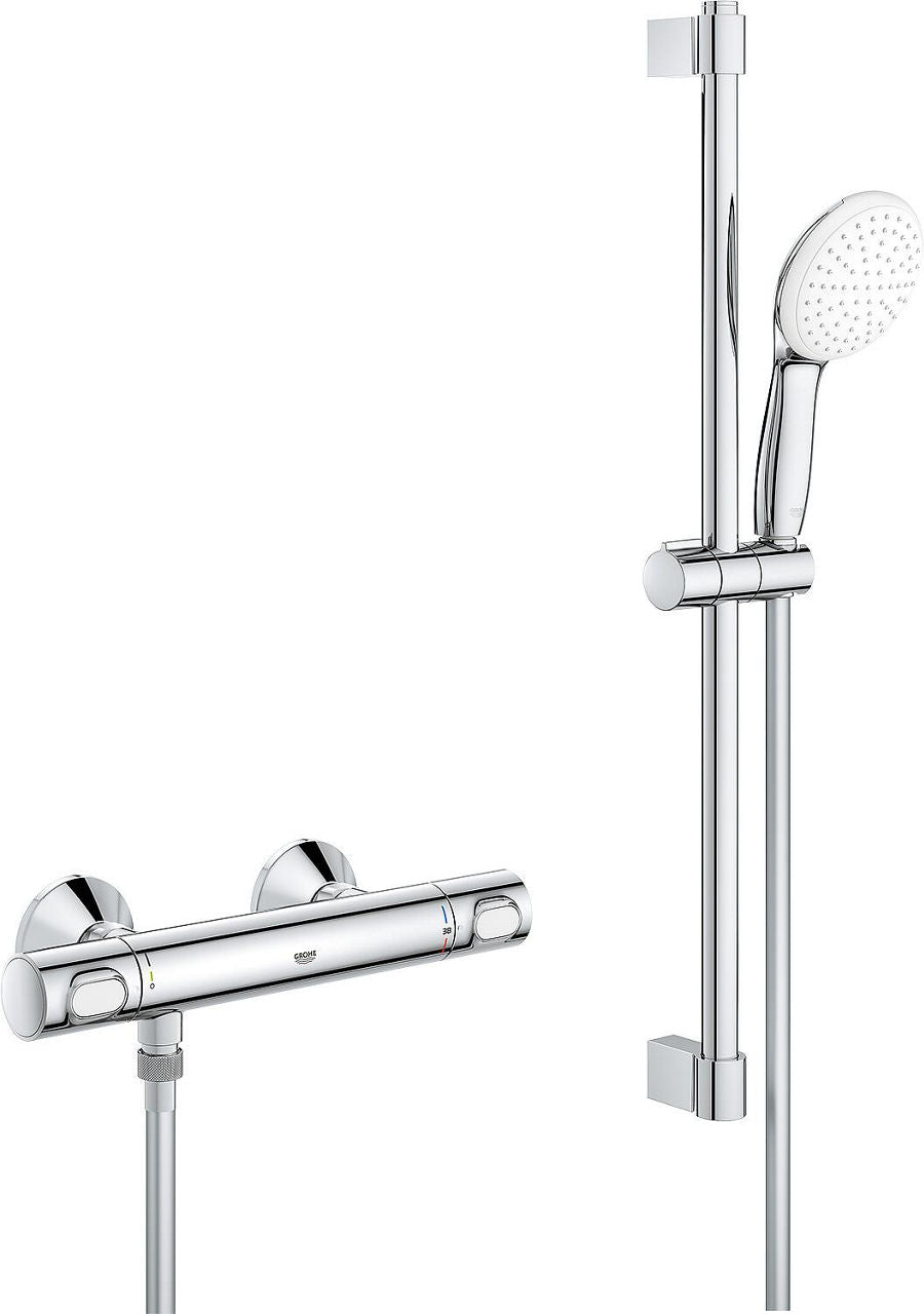 Thermostatique douche Grohe Grohtherm 500 barre 600 mm, douchette Ø 110 mm et flexible chrome