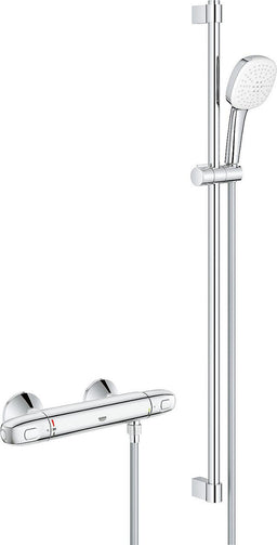 Thermostatique douche Grohe Grohtherm 1000 avec barre 600 mm douchette Cube Ø 110 mm chrome