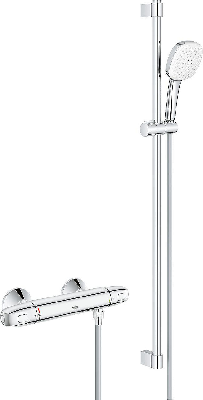 Thermostatique douche Grohe Grohtherm 1000 avec barre 600 mm douchette Cube Ø 110 mm chrome