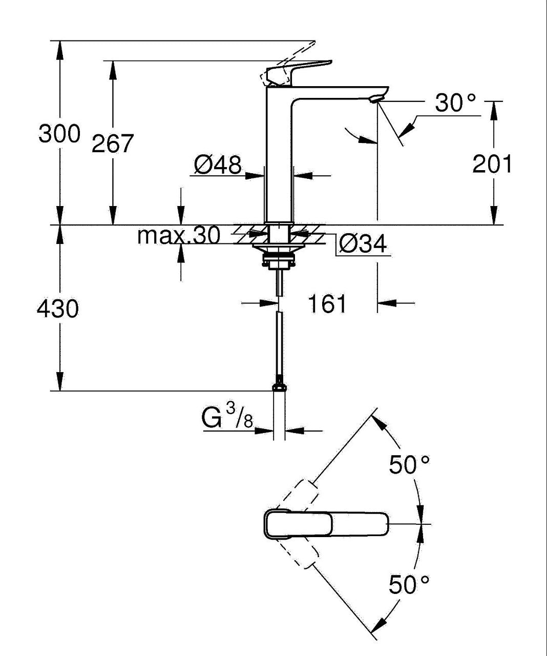 Mitigeur de lavabo Grohe Cubeo XL saillie 161mm chromé
