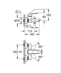 Mitigeur bain/douche apparent Grohe Cubeo saillie 167 mm chromé