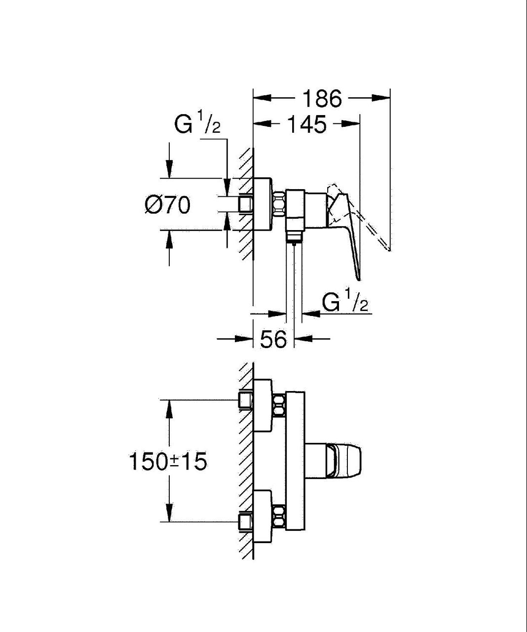 Mitigeur douche apparent Grohe Cubeo saillie 56 mm chromé