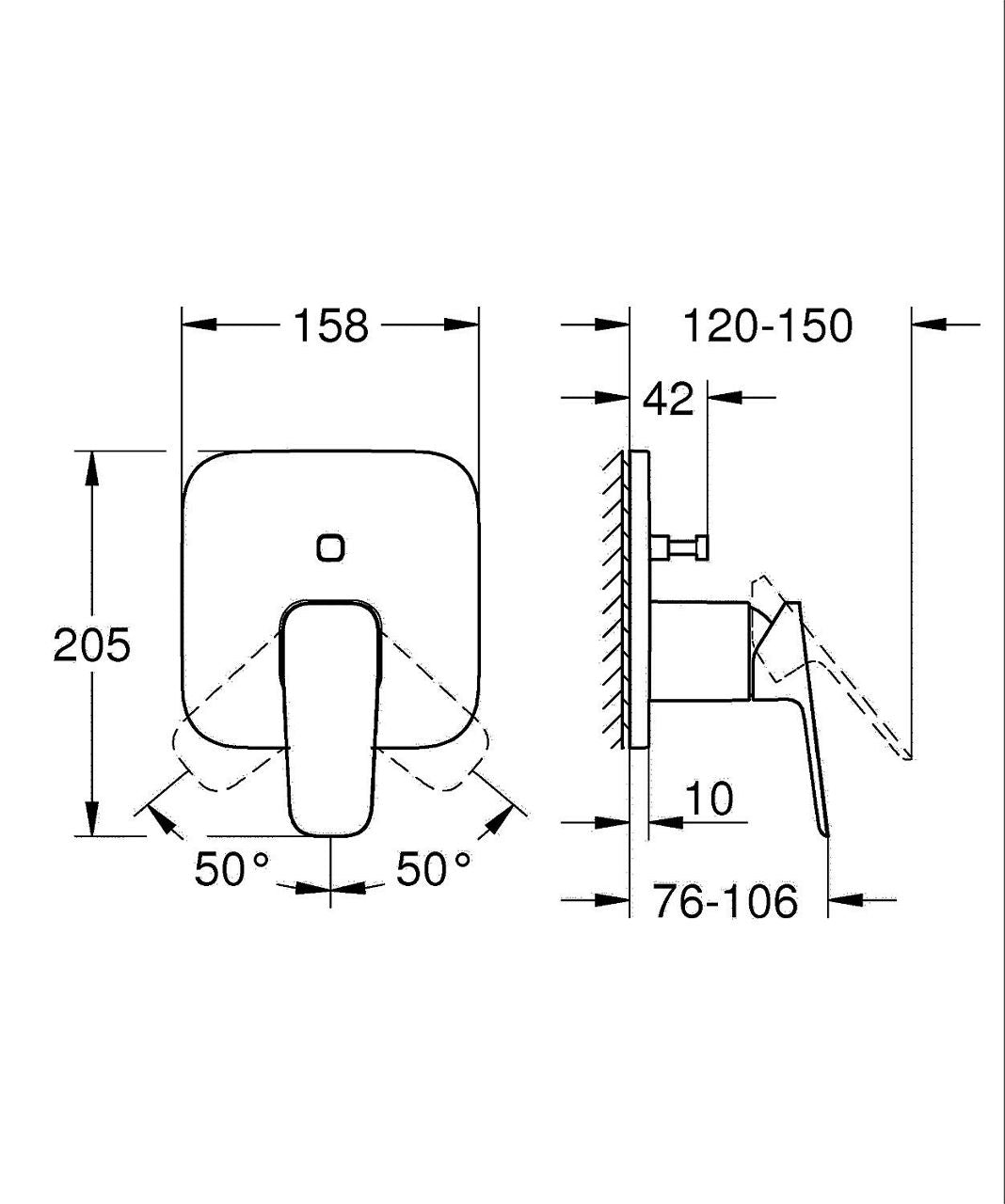 Mitigeur bain/douche encastré Grohe Cubeo rosace 158 x 158 mm chromé