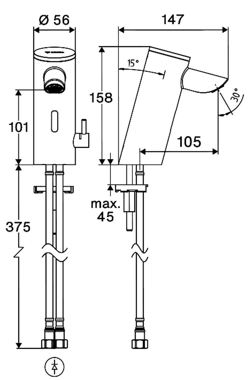 Robinetterie électronique de lavabo Schell Puris E2 saillie 105mm chromé